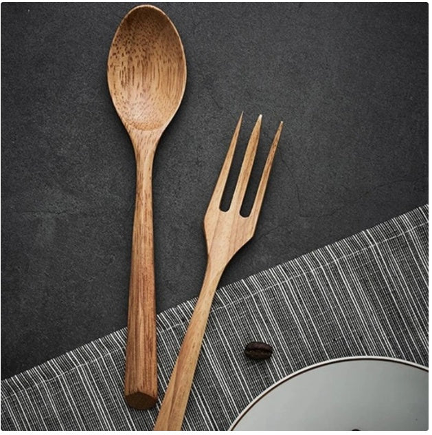 Japanese Style Wooden Spoon & Fork Set | Elegant Dining Utensils for Home
