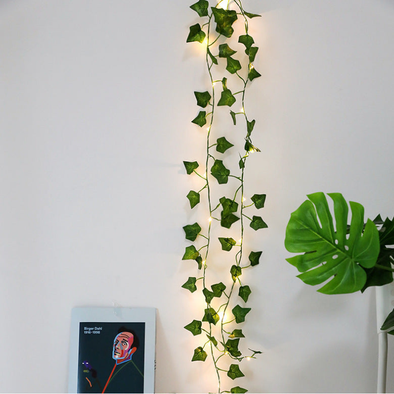 Maple Leaf Green Rattan String Lights | Copper Wire LED Lights for Room Decoration