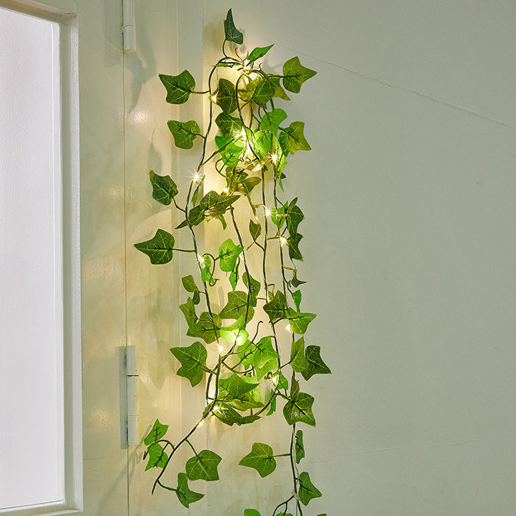 Maple Leaf Green Rattan String Lights | Copper Wire LED Lights for Room Decoration