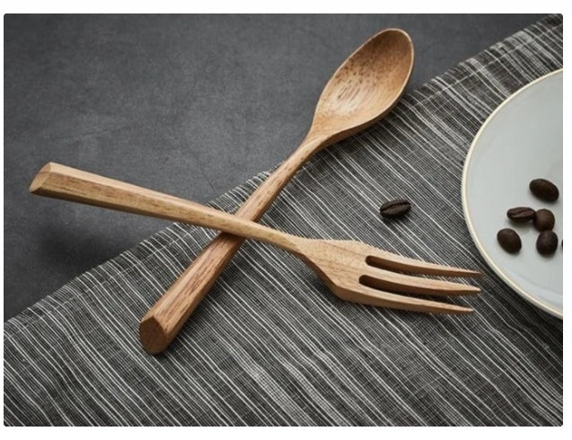 Japanese Style Wooden Spoon & Fork Set | Elegant Dining Utensils for Home
