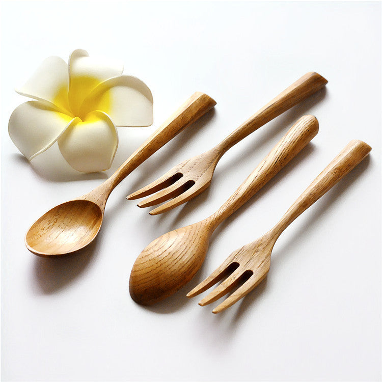 Japanese Style Wooden Spoon & Fork Set | Elegant Dining Utensils for Home