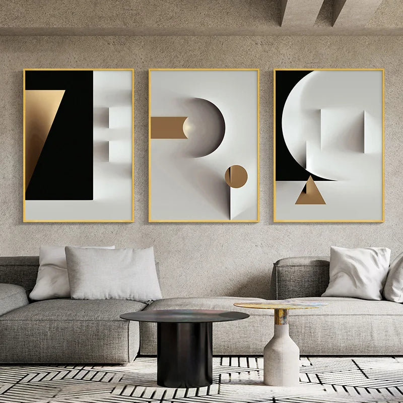 Nordic Abstract Black & White Geometric Canvas Art – Modern Wall Décor for Living Room