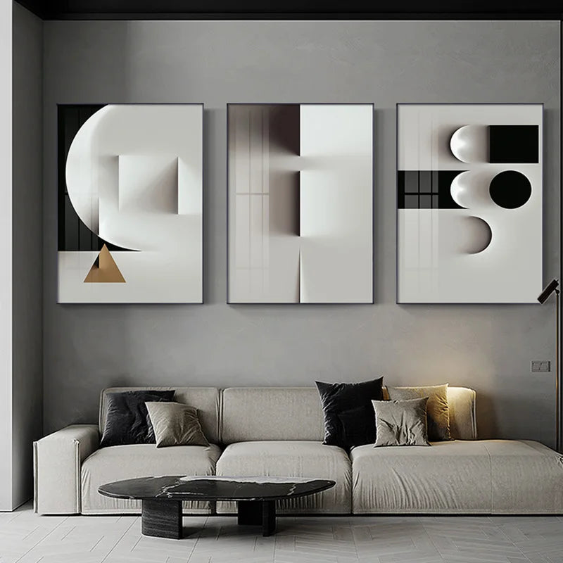 Nordic Abstract Black & White Geometric Canvas Art – Modern Wall Décor for Living Room