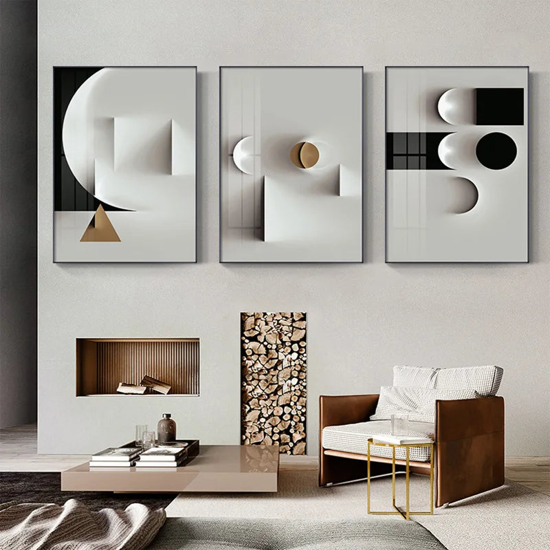Nordic Abstract Black & White Geometric Canvas Art – Modern Wall Décor for Living Room