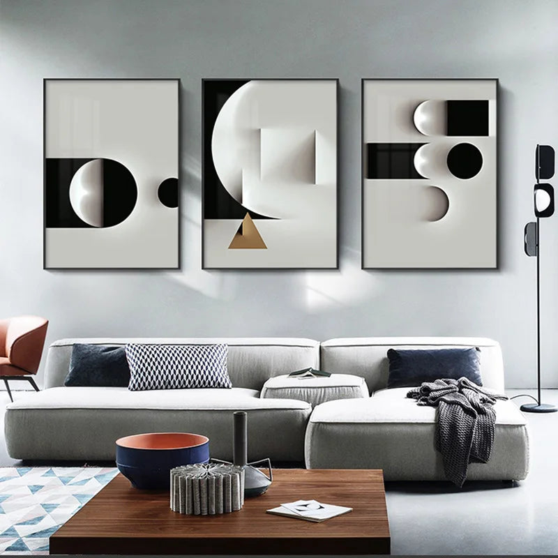 Nordic Abstract Black & White Geometric Canvas Art – Modern Wall Décor for Living Room