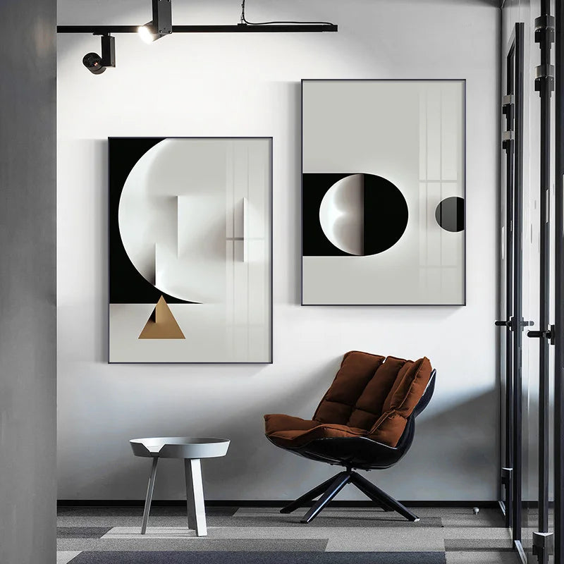 Nordic Abstract Black & White Geometric Canvas Art – Modern Wall Décor for Living Room