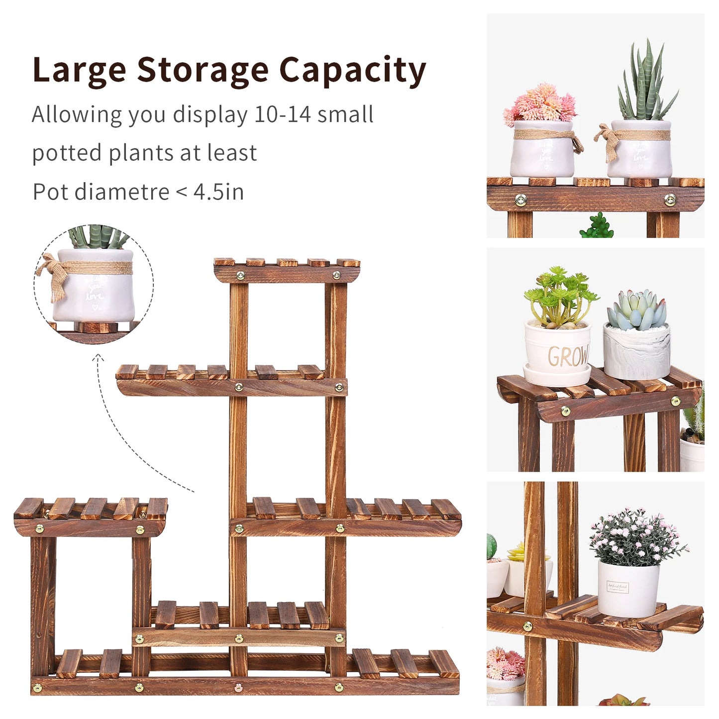 6-Tier Pine Wood Plant Stand – Succulent & Flower Display Rack for Indoor/Outdoor Balcony