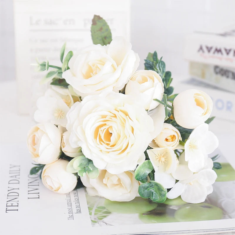Silk Peony & Hydrangea Bouquet – Elegant Faux Flowers for Home, Weddings & Décor