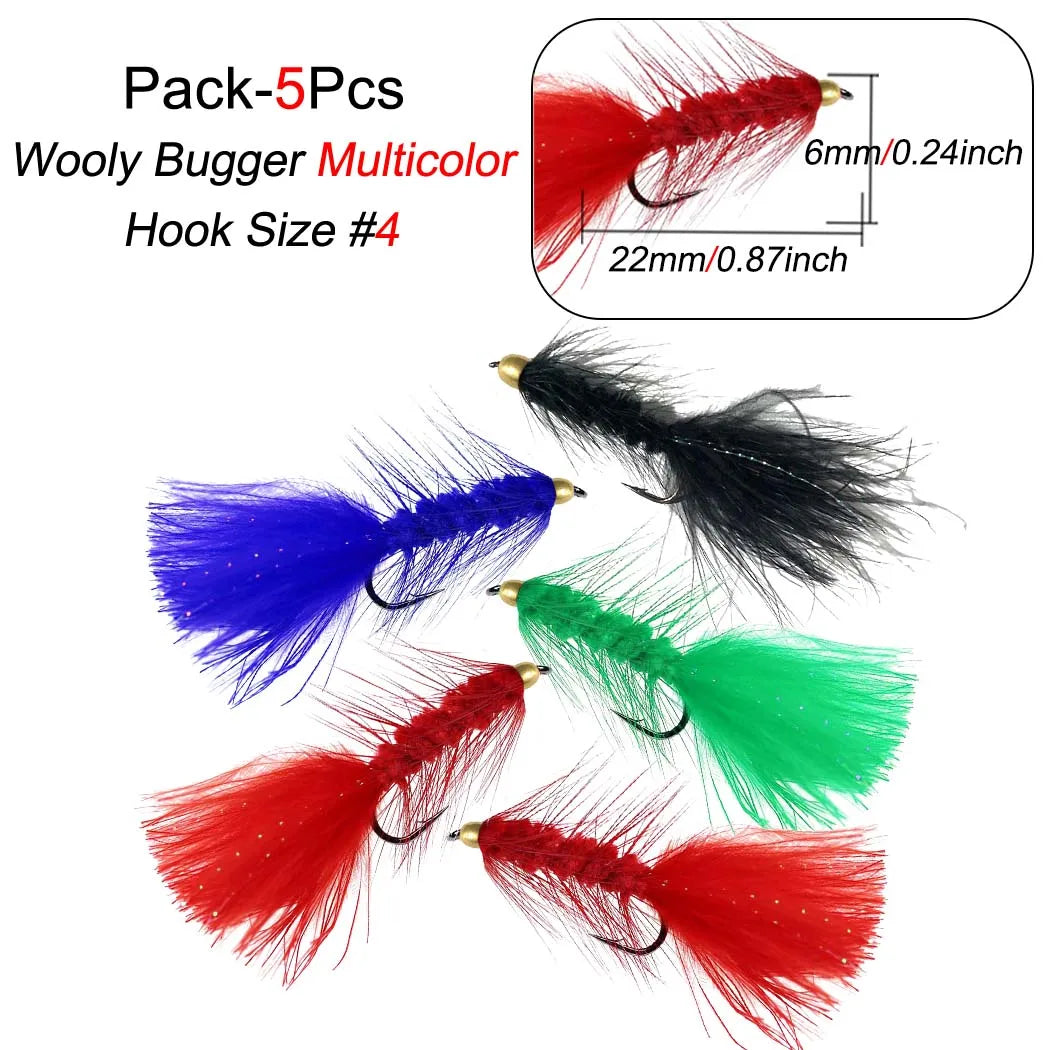 5Pieces Brassbead Wooly Bugger Fly Fishing Flies for Trout, Bass and Salmon-Streamer Assortment Flies Effective Artificial Baits