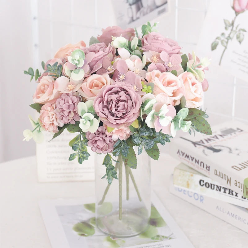 Silk Peony & Hydrangea Bouquet – Elegant Faux Flowers for Home, Weddings & Décor