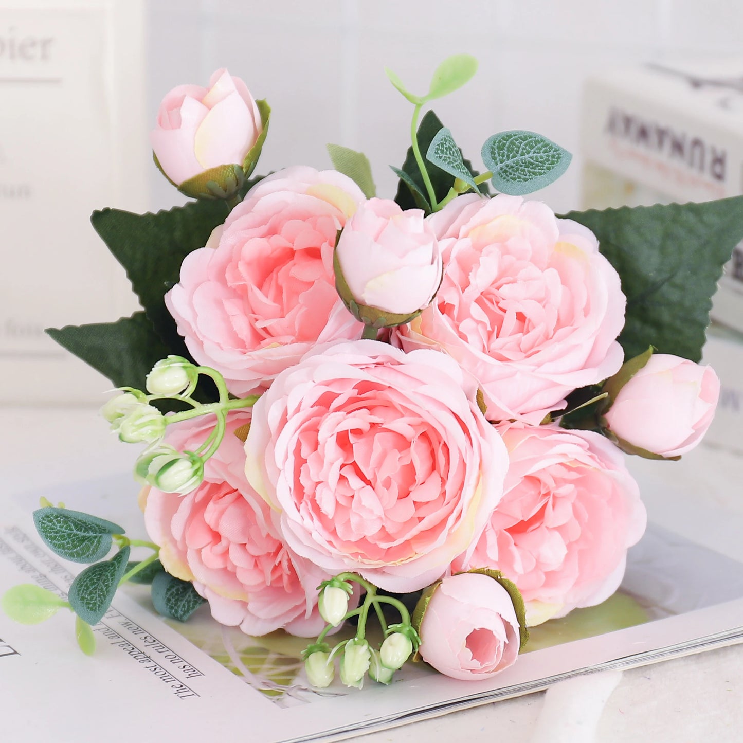 Silk Peony & Hydrangea Bouquet – Elegant Faux Flowers for Home, Weddings & Décor