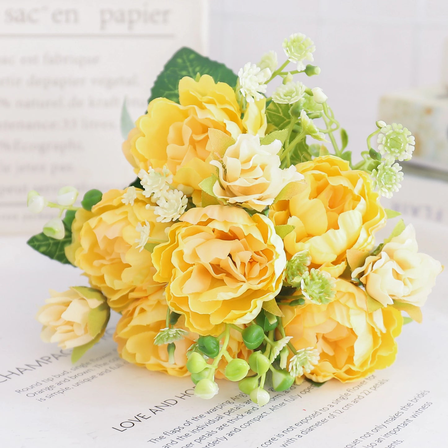 Silk Peony & Hydrangea Bouquet – Elegant Faux Flowers for Home, Weddings & Décor