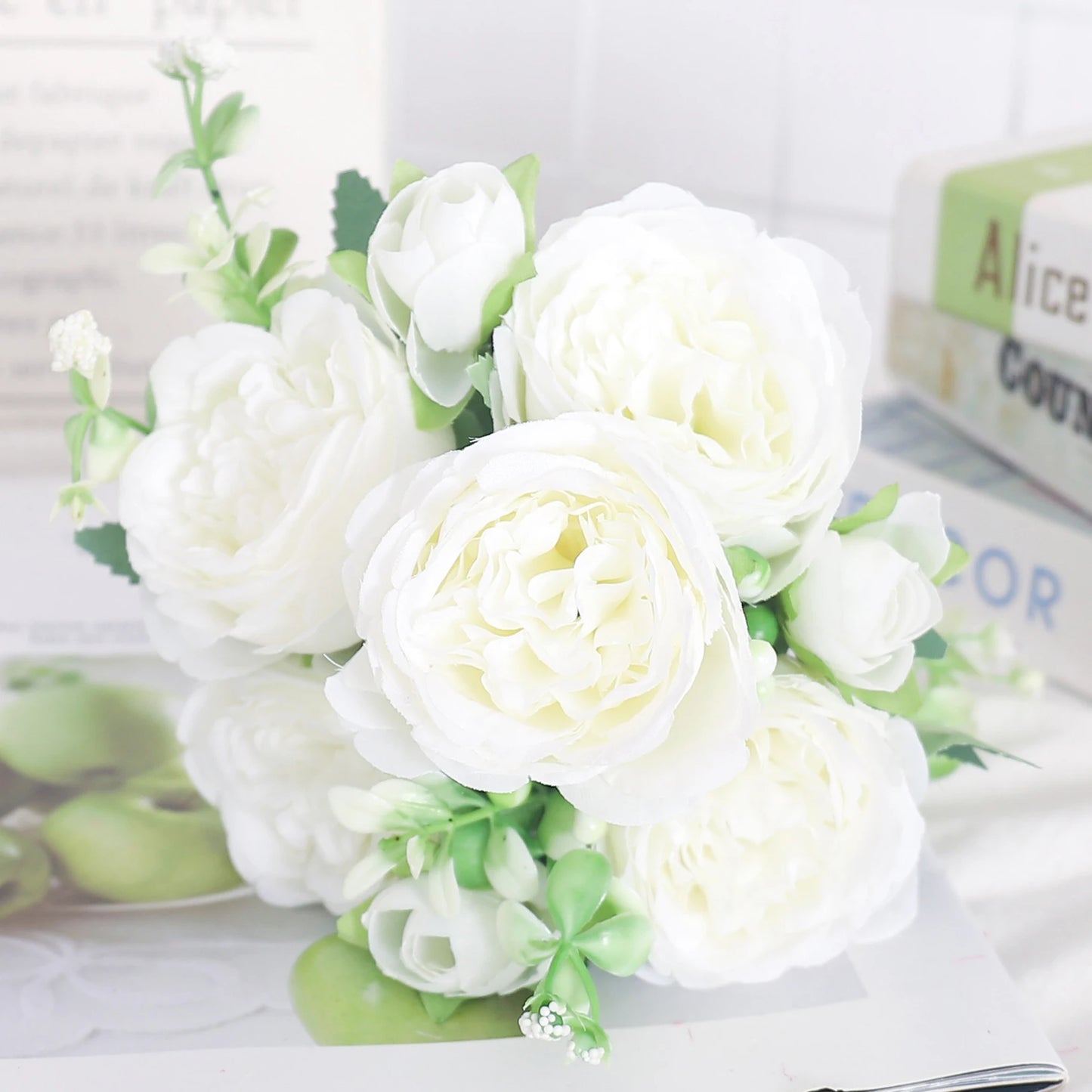 Silk Peony & Hydrangea Bouquet – Elegant Faux Flowers for Home, Weddings & Décor