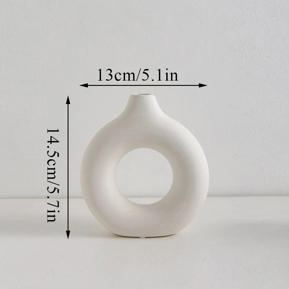Nordic Hollow Ceramic Vase | Circular Modern Decor for Home & Office