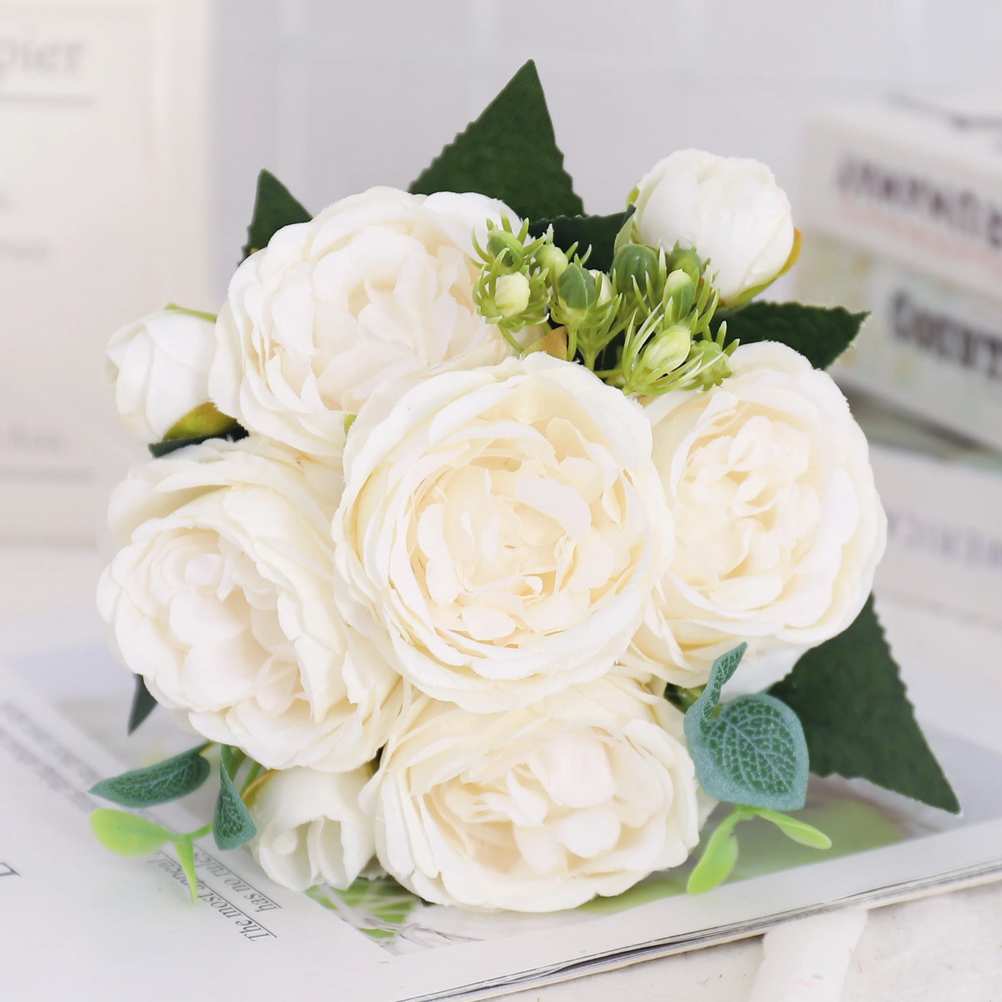 Silk Peony & Hydrangea Bouquet – Elegant Faux Flowers for Home, Weddings & Décor