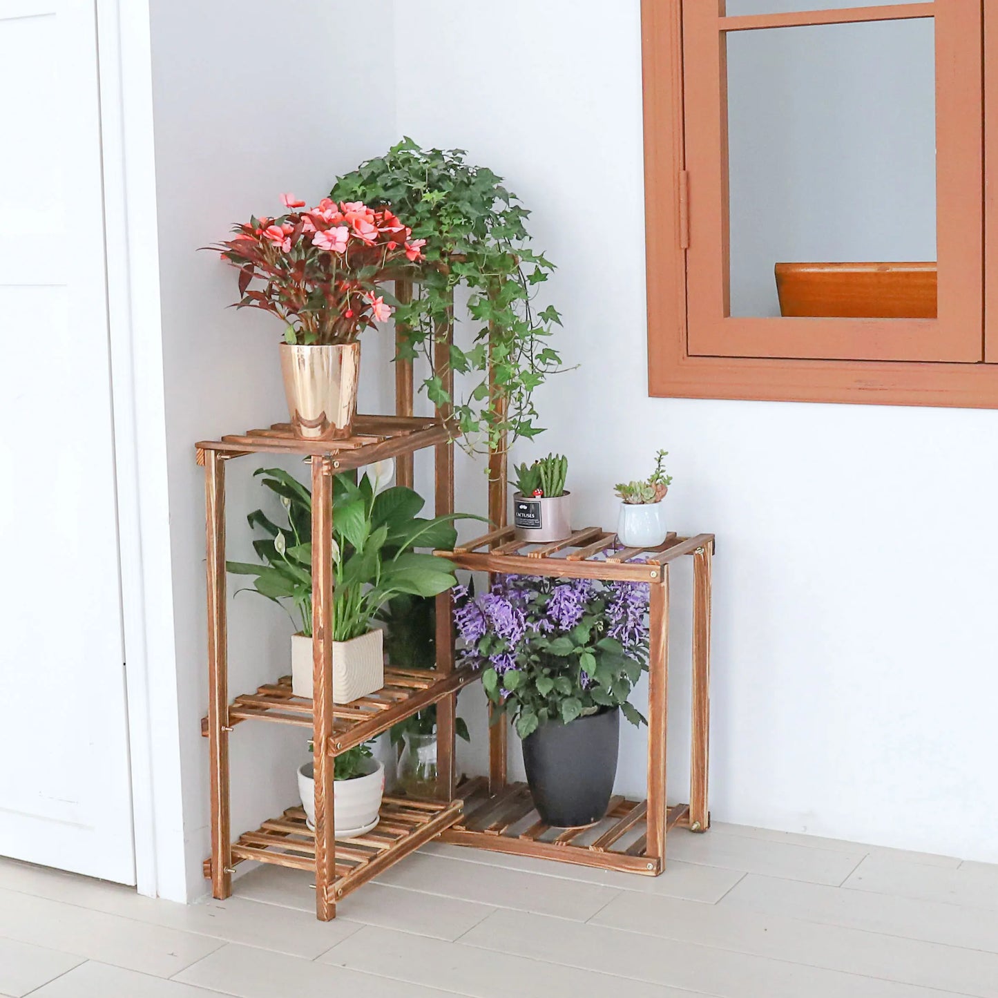 6-Tier Wood Plant Corner Stand – Indoor/Outdoor Display Rack for Flowers & Succulents