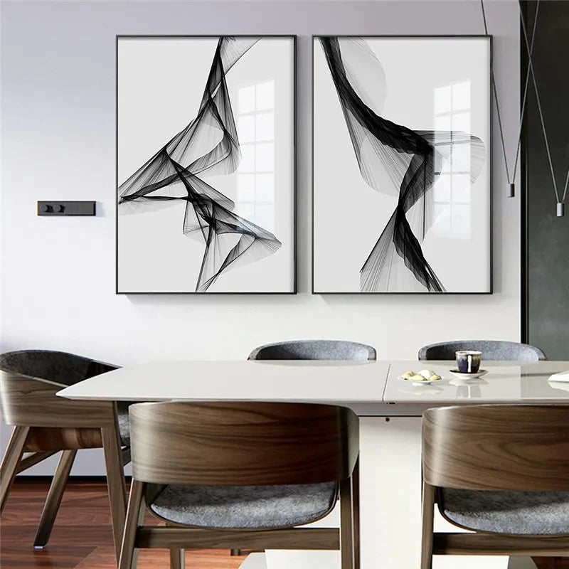 Nordic Black & White Abstract Canvas | Modern Line Art Wall Decor (Frameless)