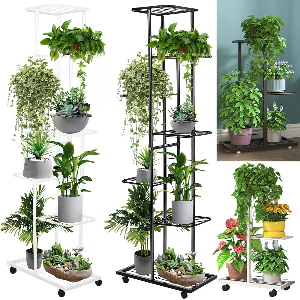 3/7-Tier Plant Stand with Wheels – Flower Display Rack & Indoor Storage Shelf