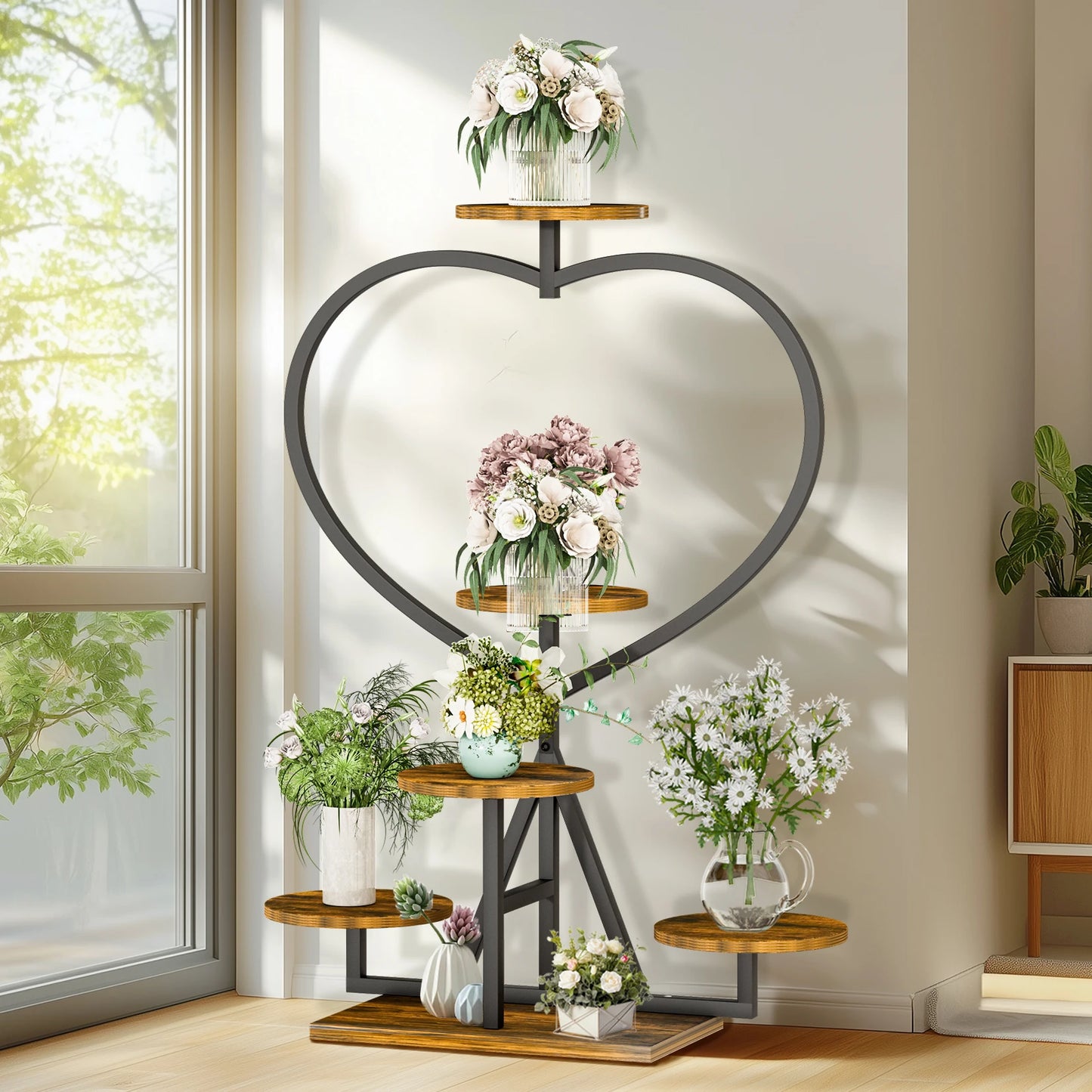 5-Tier Metal & Wood Plant Stand – Tall Indoor/Outdoor Flower Pot Display Rack for Corner