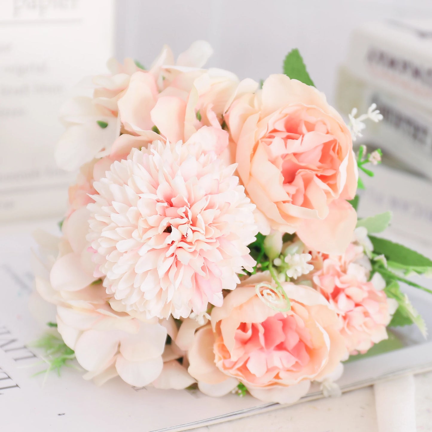 Silk Peony & Hydrangea Bouquet – Elegant Faux Flowers for Home, Weddings & Décor