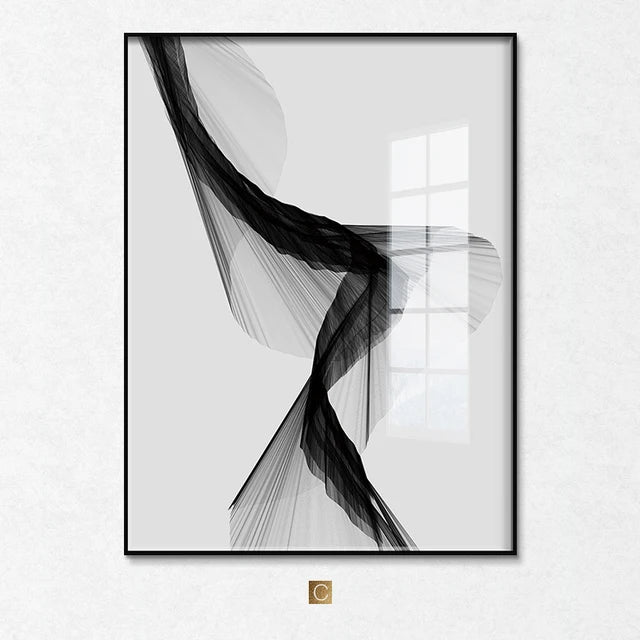 Nordic Black & White Abstract Canvas | Modern Line Art Wall Decor (Frameless)