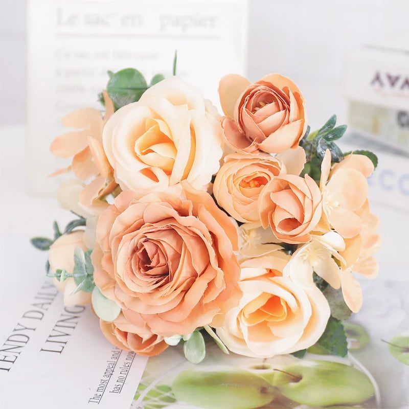 Silk Peony & Hydrangea Bouquet – Elegant Faux Flowers for Home, Weddings & Décor