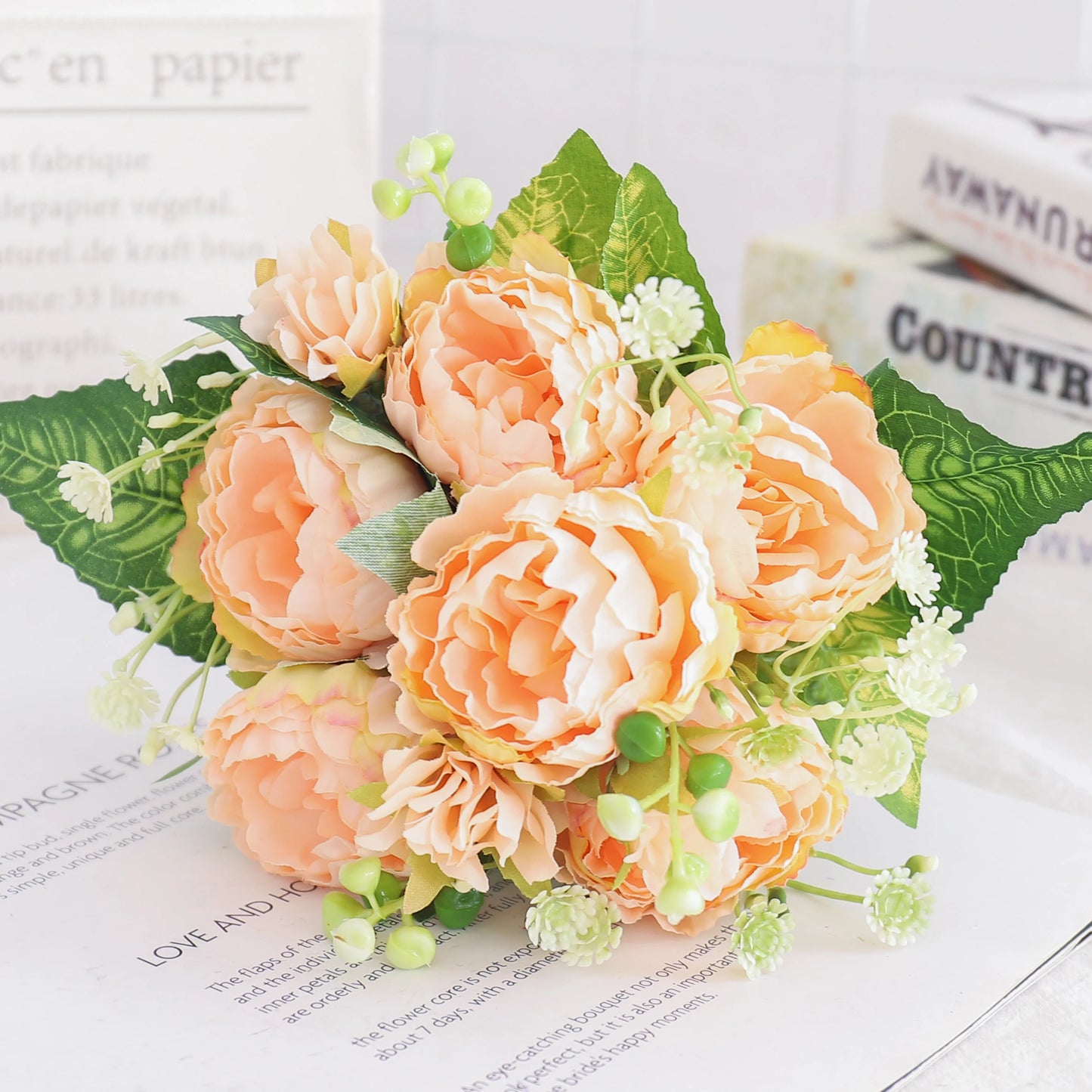 Silk Peony & Hydrangea Bouquet – Elegant Faux Flowers for Home, Weddings & Décor