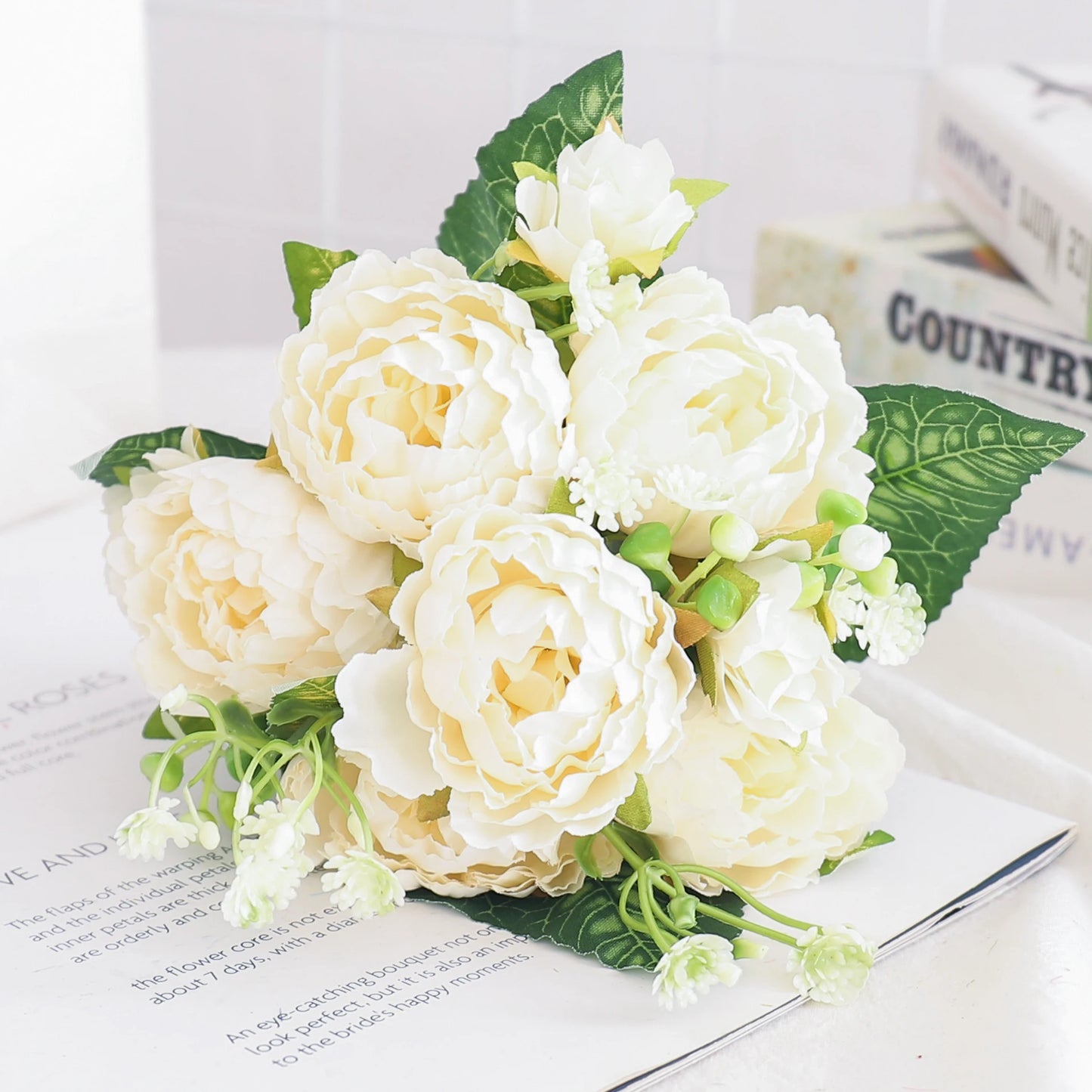 Silk Peony & Hydrangea Bouquet – Elegant Faux Flowers for Home, Weddings & Décor