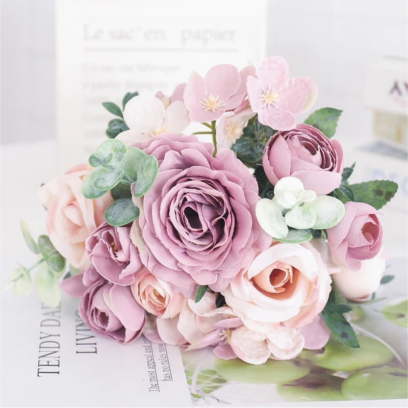 Silk Peony & Hydrangea Bouquet – Elegant Faux Flowers for Home, Weddings & Décor