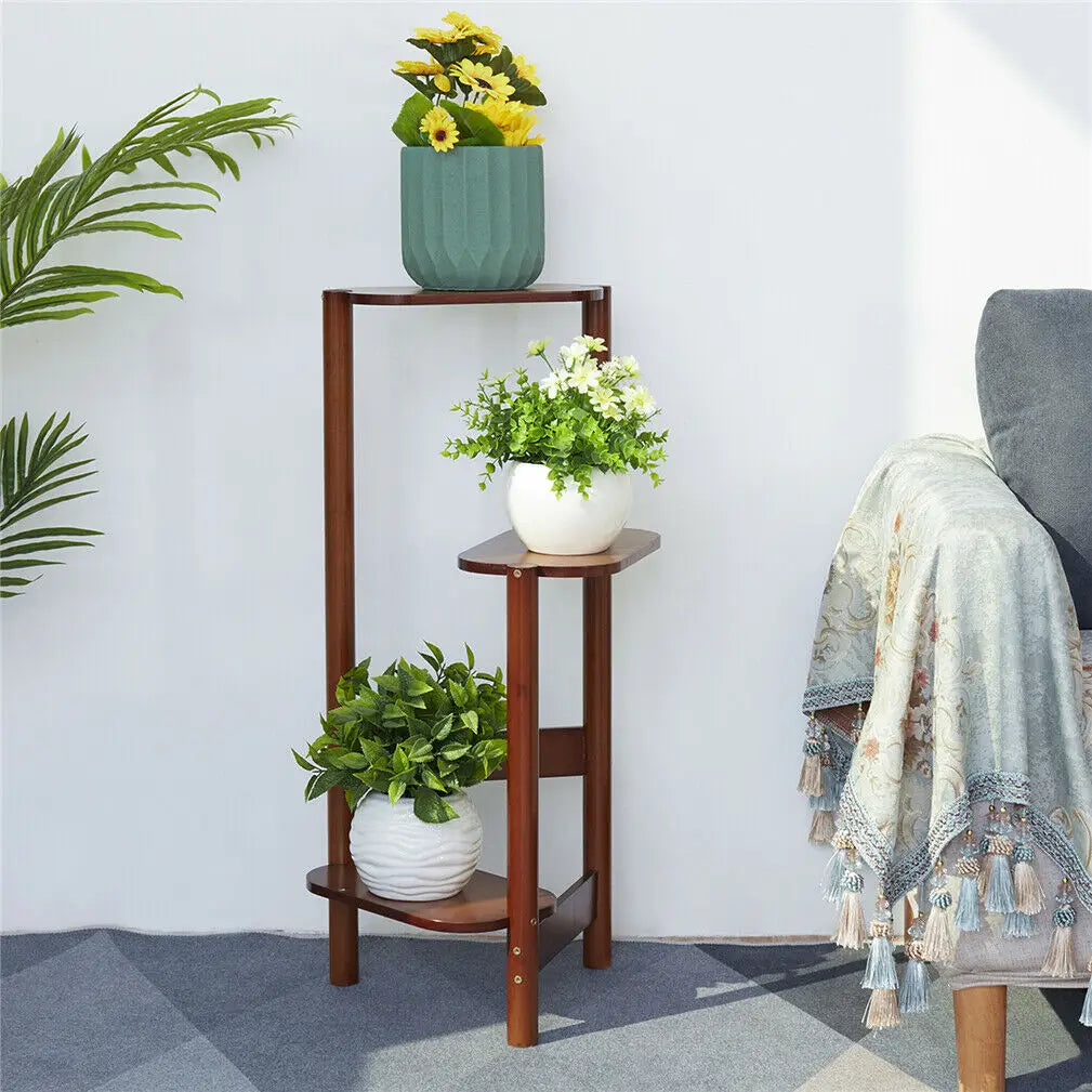 3-Tier Bamboo Corner Plant Stand – Simple Flower Pot Holder for Indoor & Outdoor Display
