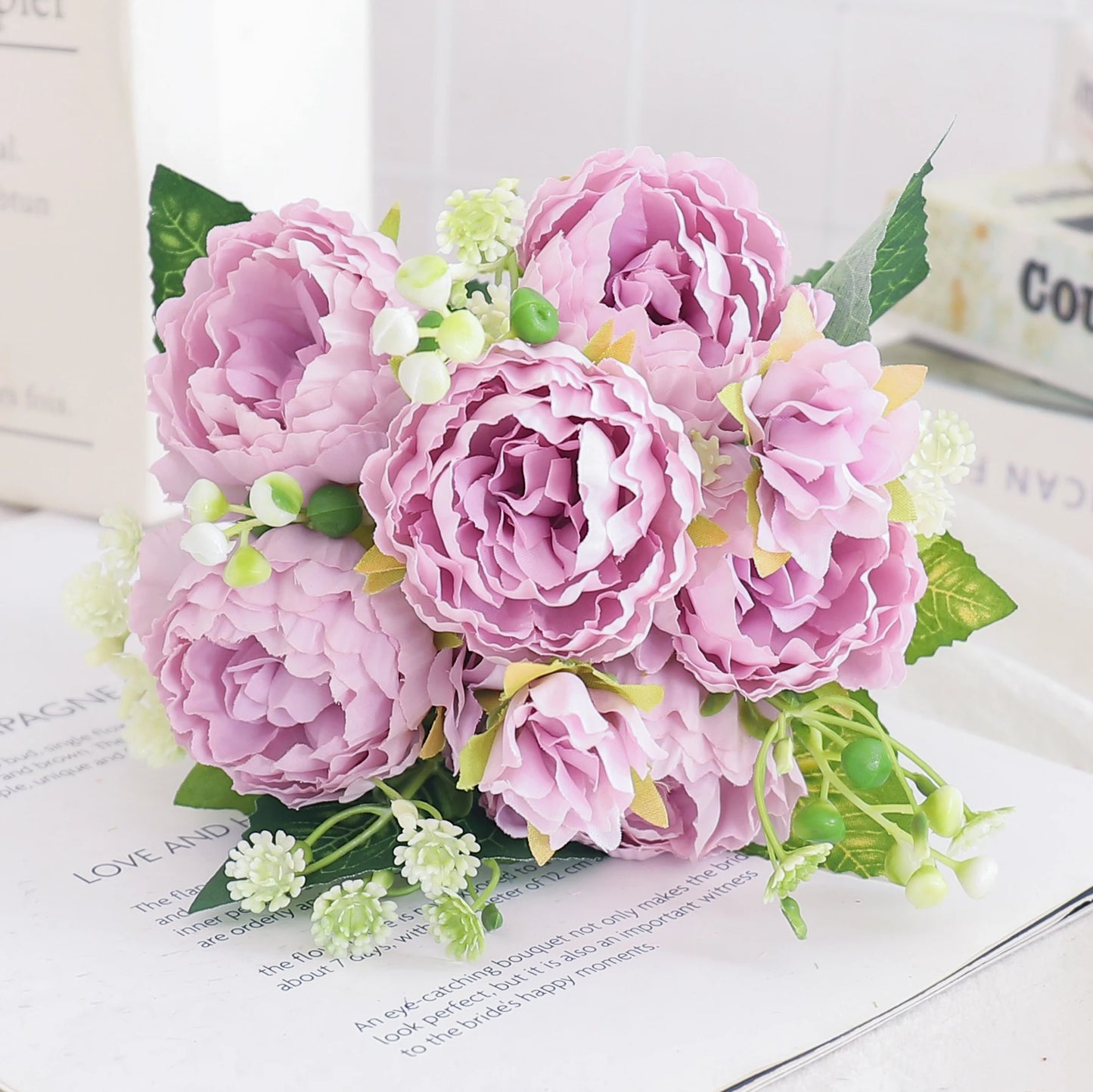 Silk Peony & Hydrangea Bouquet – Elegant Faux Flowers for Home, Weddings & Décor