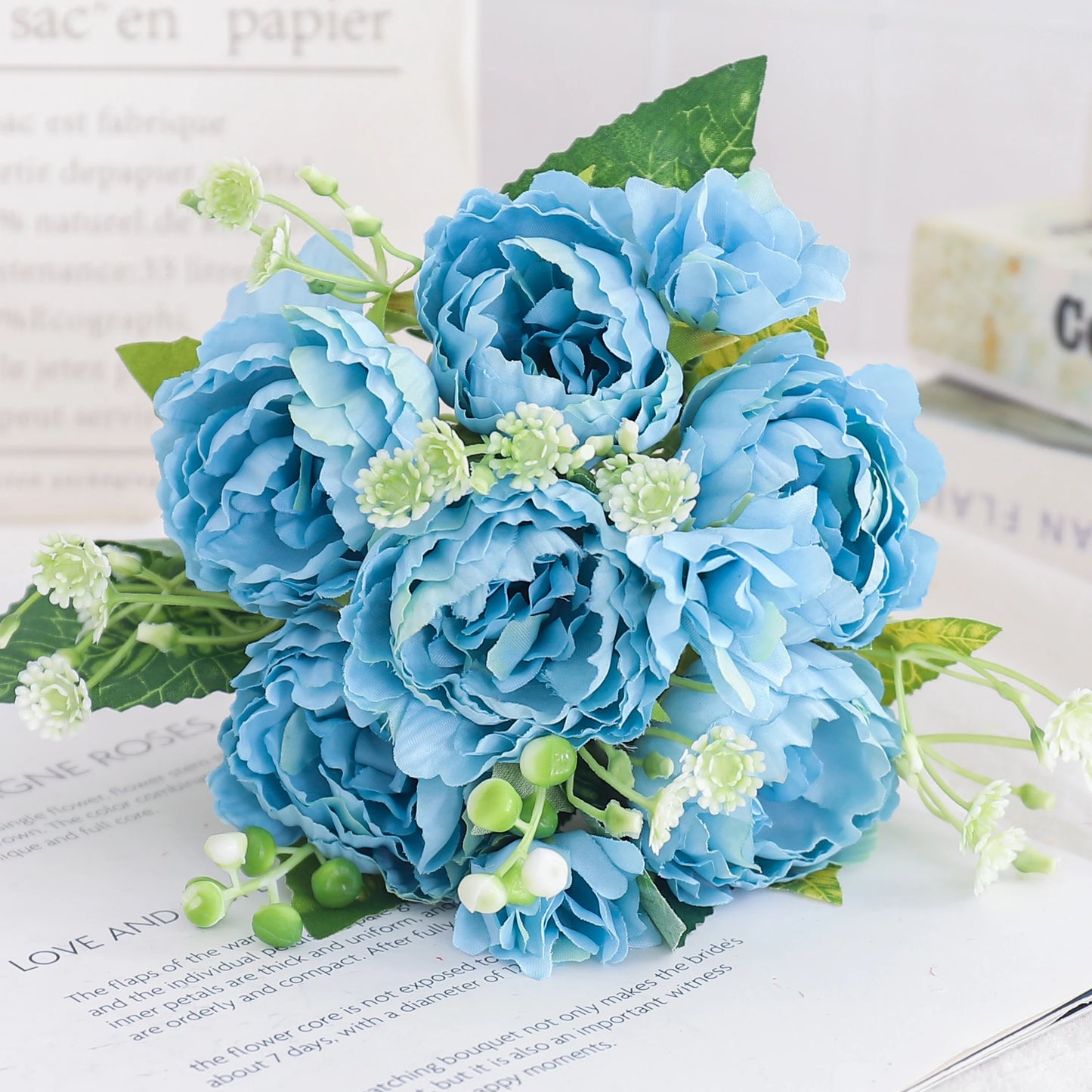 Silk Peony & Hydrangea Bouquet – Elegant Faux Flowers for Home, Weddings & Décor
