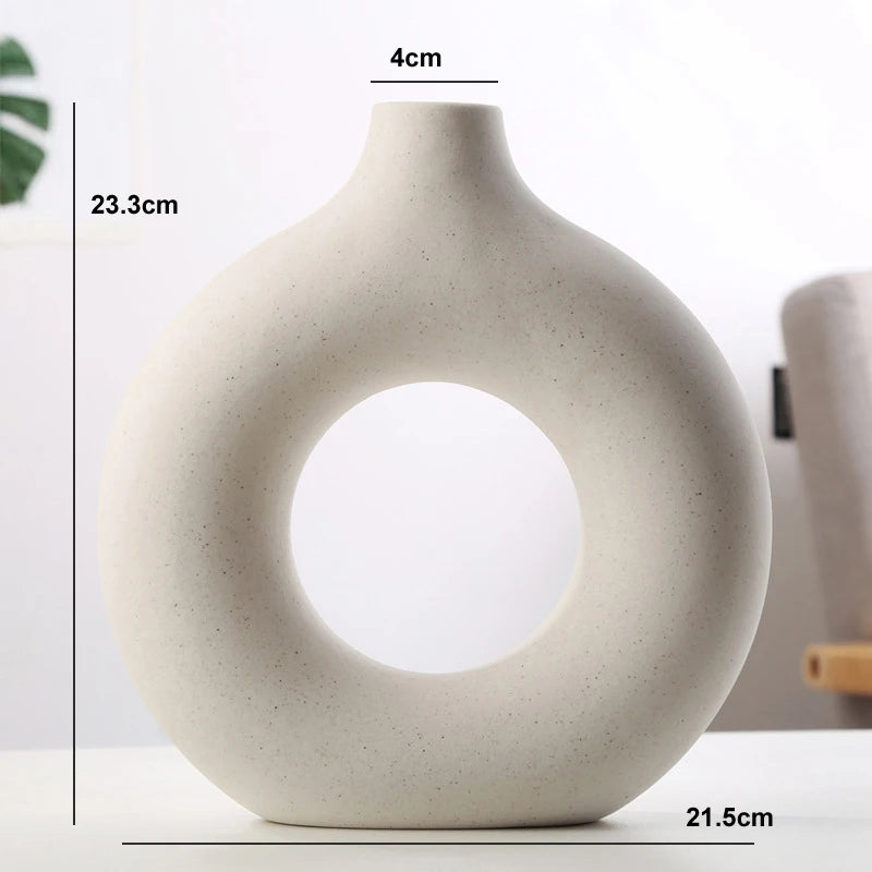 Nordic Circular Hollow Ceramic Vase – Modern Flower Pot for Home & Office Décor
