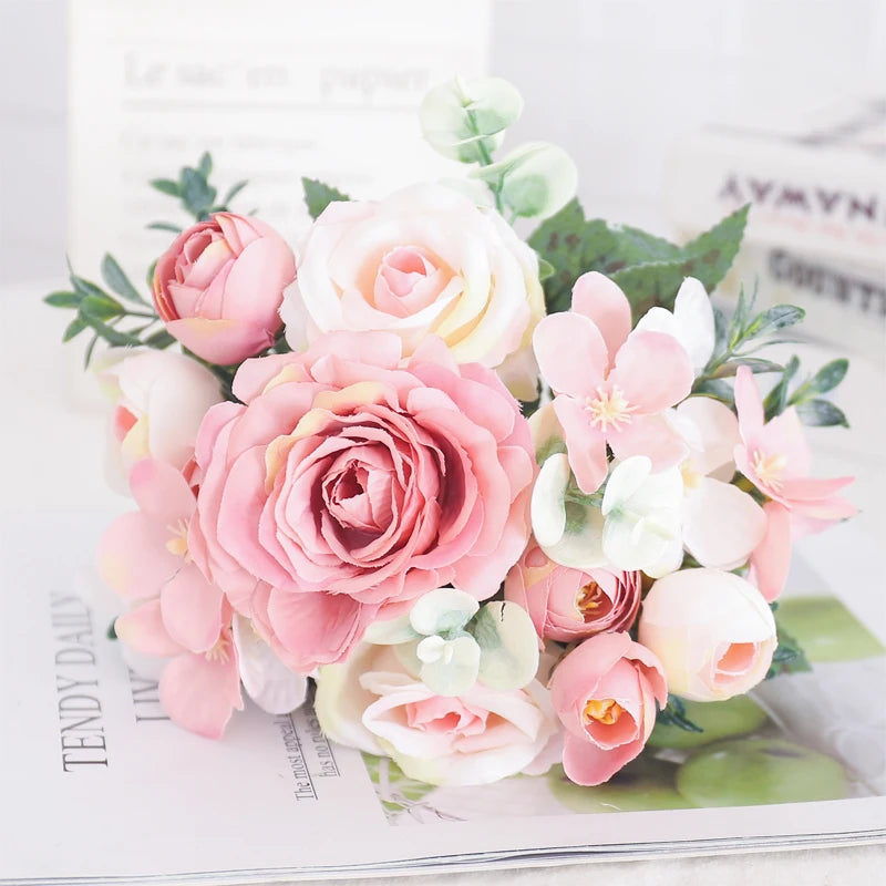 Silk Peony & Hydrangea Bouquet – Elegant Faux Flowers for Home, Weddings & Décor