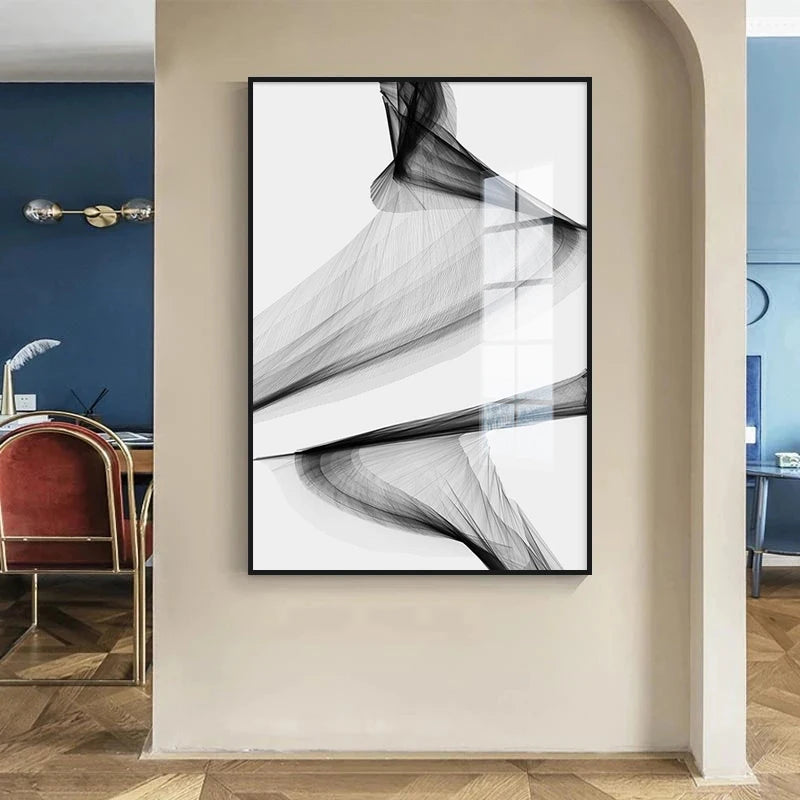 Nordic Black & White Abstract Canvas | Modern Line Art Wall Decor (Frameless)