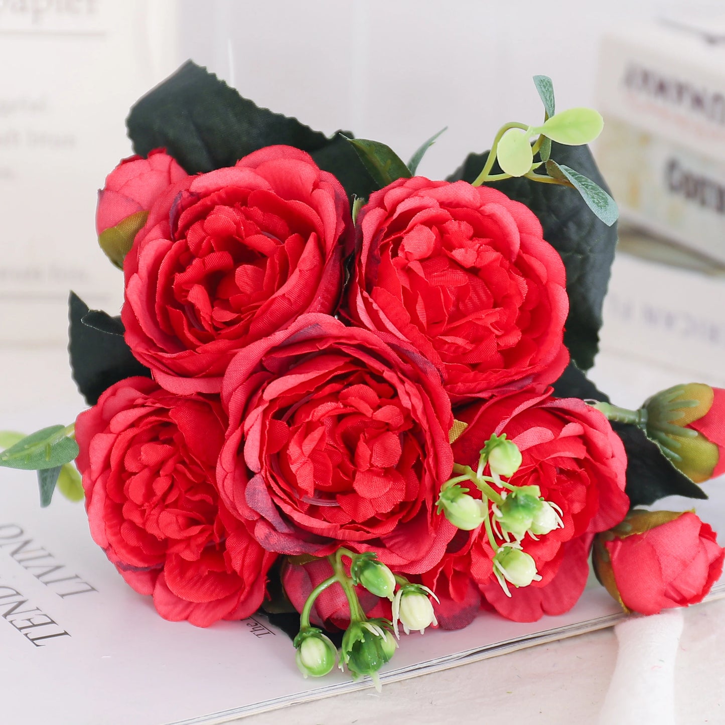 Silk Peony & Hydrangea Bouquet – Elegant Faux Flowers for Home, Weddings & Décor