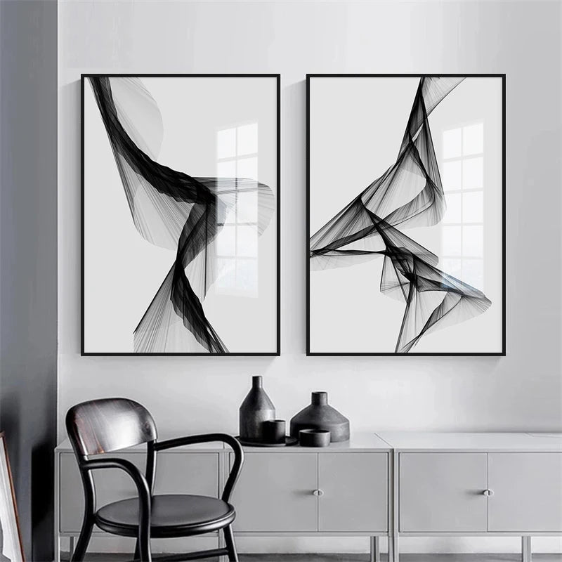 Nordic Black & White Abstract Canvas | Modern Line Art Wall Decor (Frameless)