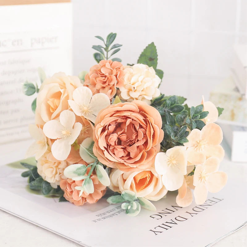 Silk Peony & Hydrangea Bouquet – Elegant Faux Flowers for Home, Weddings & Décor