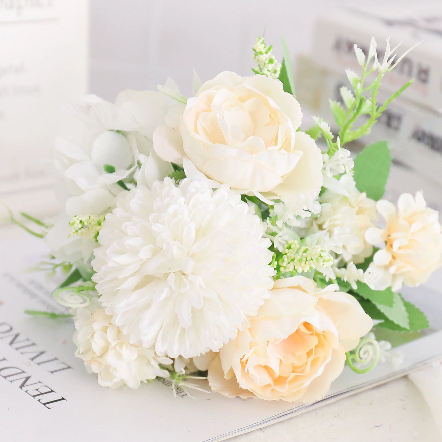 Silk Peony & Hydrangea Bouquet – Elegant Faux Flowers for Home, Weddings & Décor