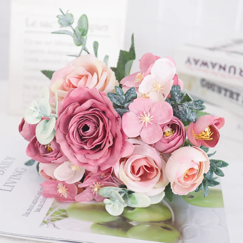Silk Peony & Hydrangea Bouquet – Elegant Faux Flowers for Home, Weddings & Décor