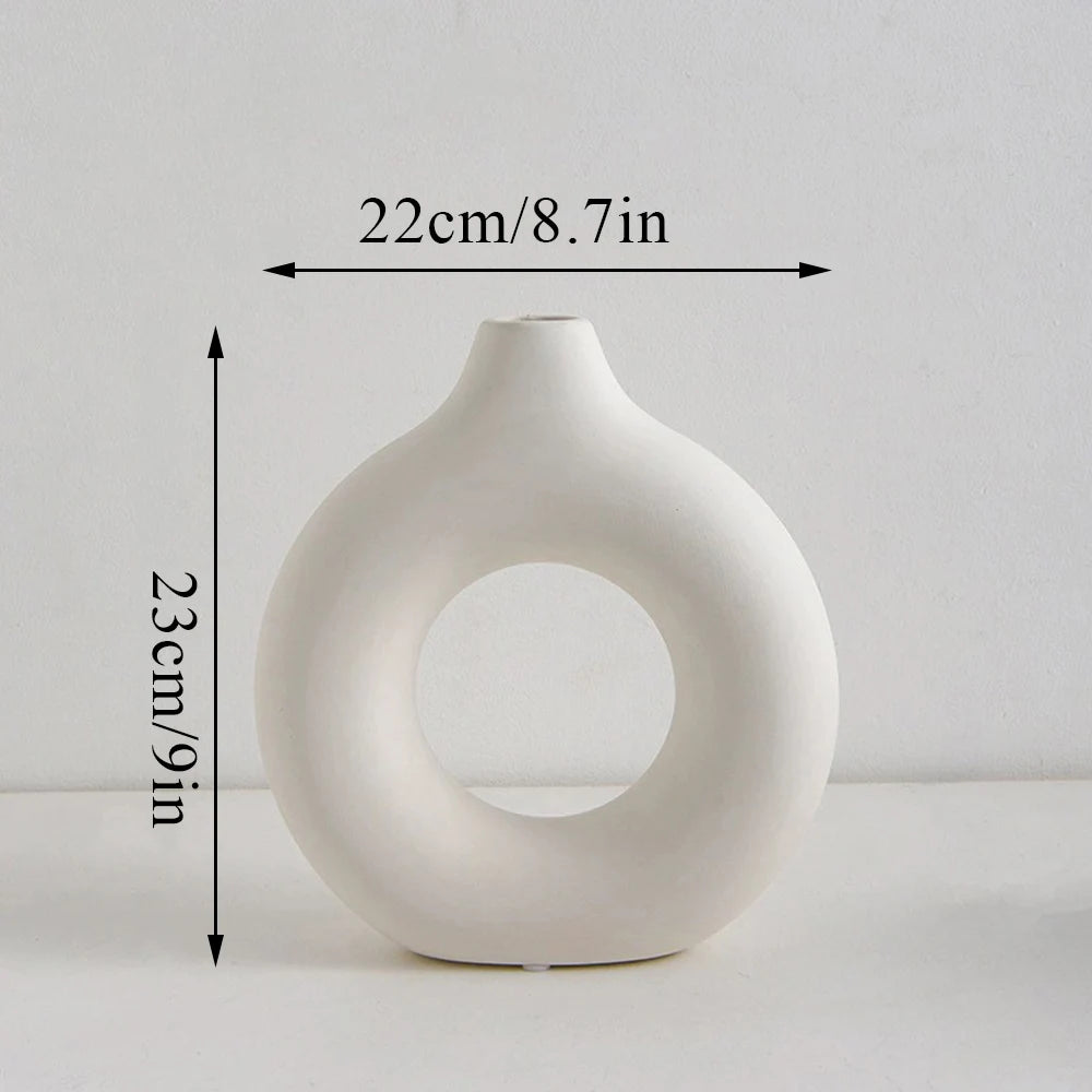 Nordic Hollow Ceramic Vase | Circular Modern Decor for Home & Office