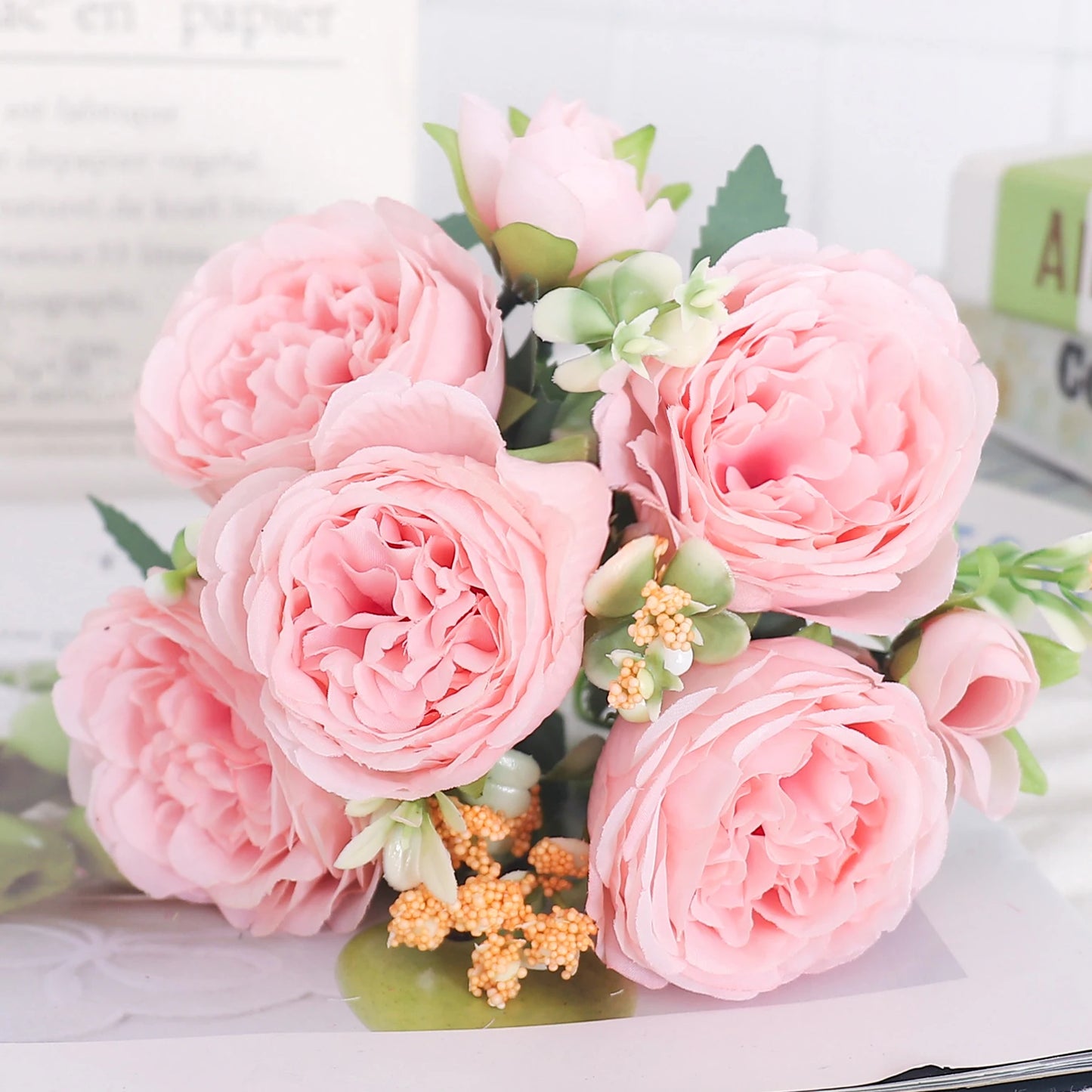 Silk Peony & Hydrangea Bouquet – Elegant Faux Flowers for Home, Weddings & Décor
