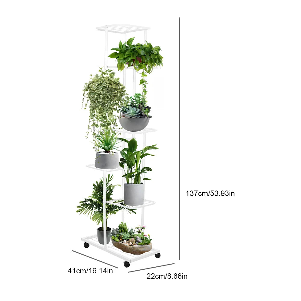 3/7-Tier Plant Stand with Wheels – Flower Display Rack & Indoor Storage Shelf