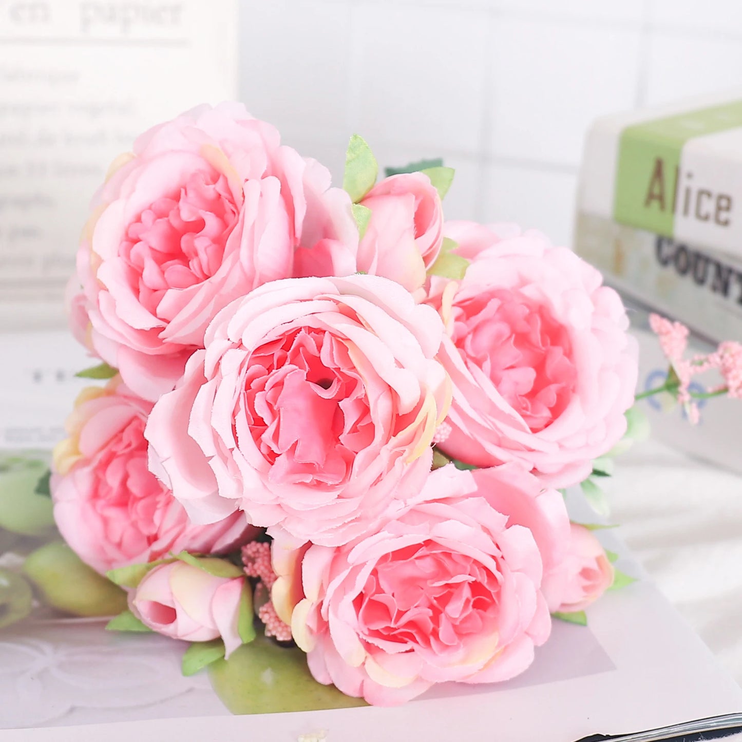 Silk Peony & Hydrangea Bouquet – Elegant Faux Flowers for Home, Weddings & Décor