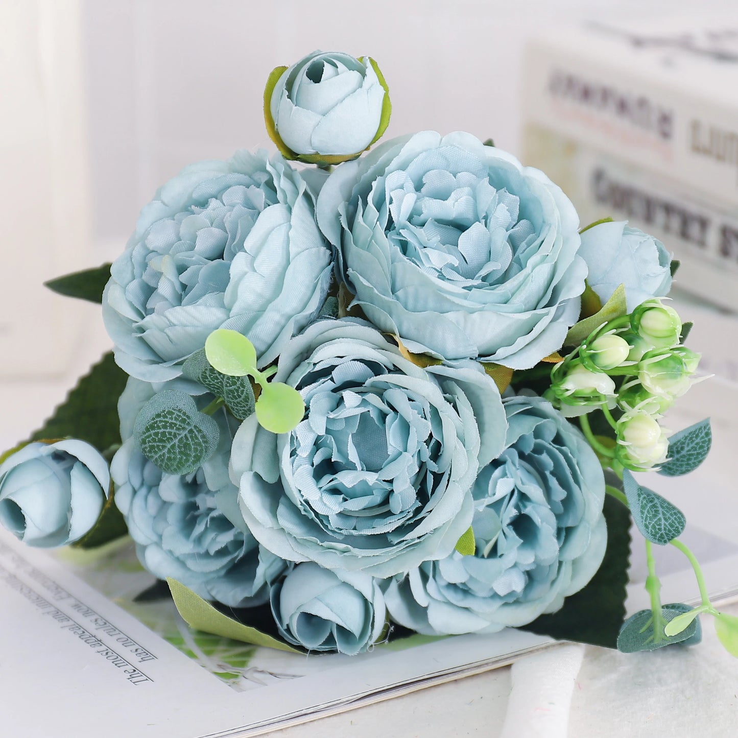 Silk Peony & Hydrangea Bouquet – Elegant Faux Flowers for Home, Weddings & Décor