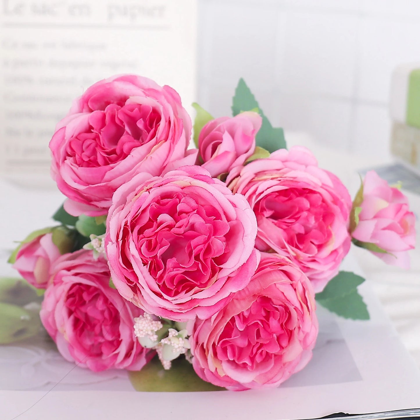 Silk Peony & Hydrangea Bouquet – Elegant Faux Flowers for Home, Weddings & Décor