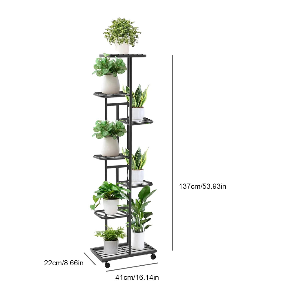 3/7-Tier Plant Stand with Wheels – Flower Display Rack & Indoor Storage Shelf