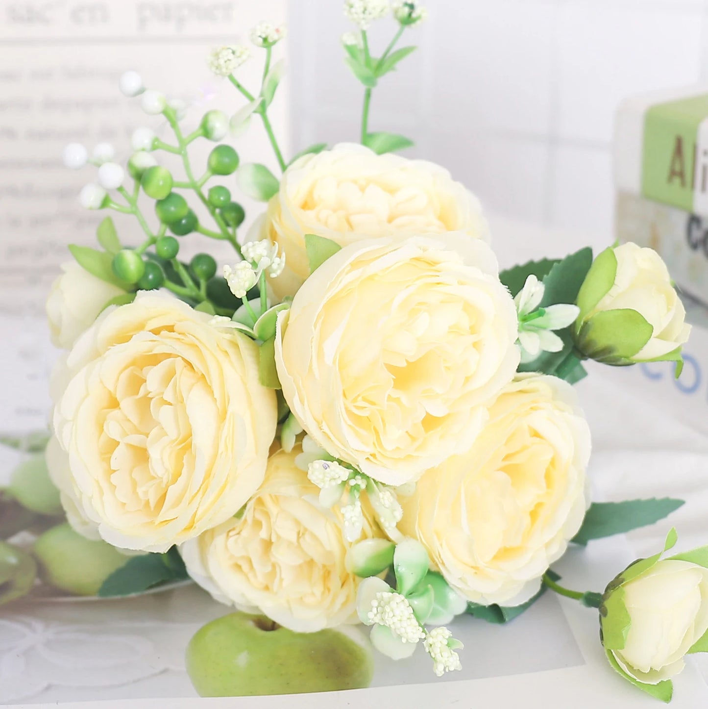 Silk Peony & Hydrangea Bouquet – Elegant Faux Flowers for Home, Weddings & Décor