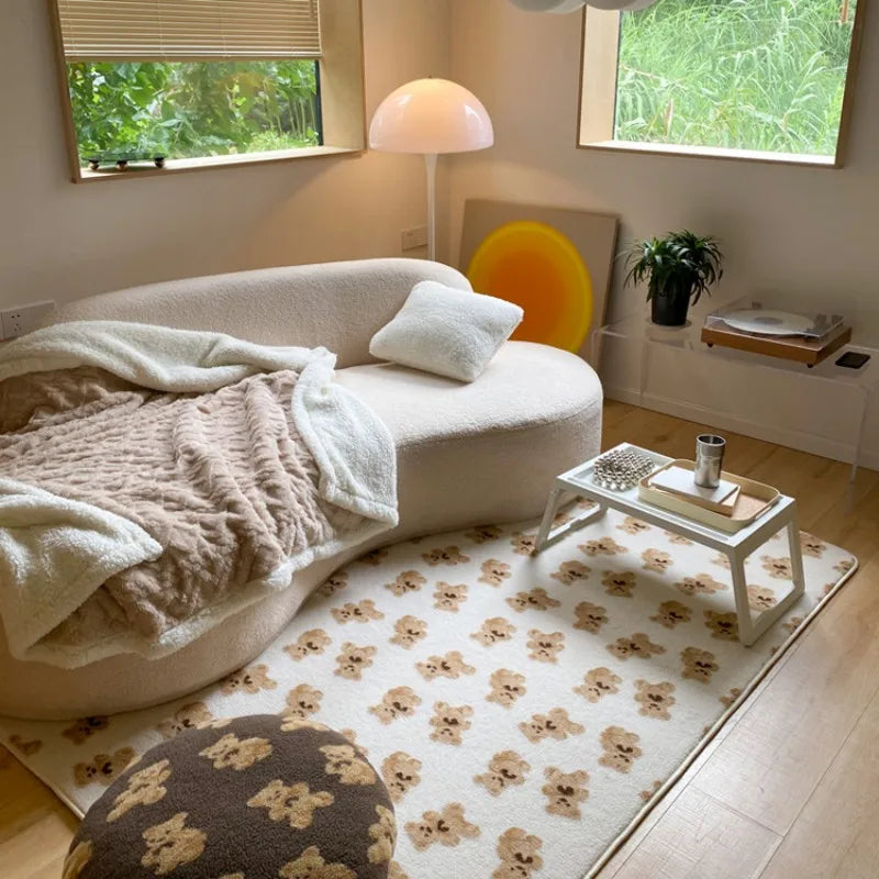 Japanese Style Carpets | Minimalist Living Room & Bedroom Plaid Checkerboard Rug, Large Plush Floor Mat