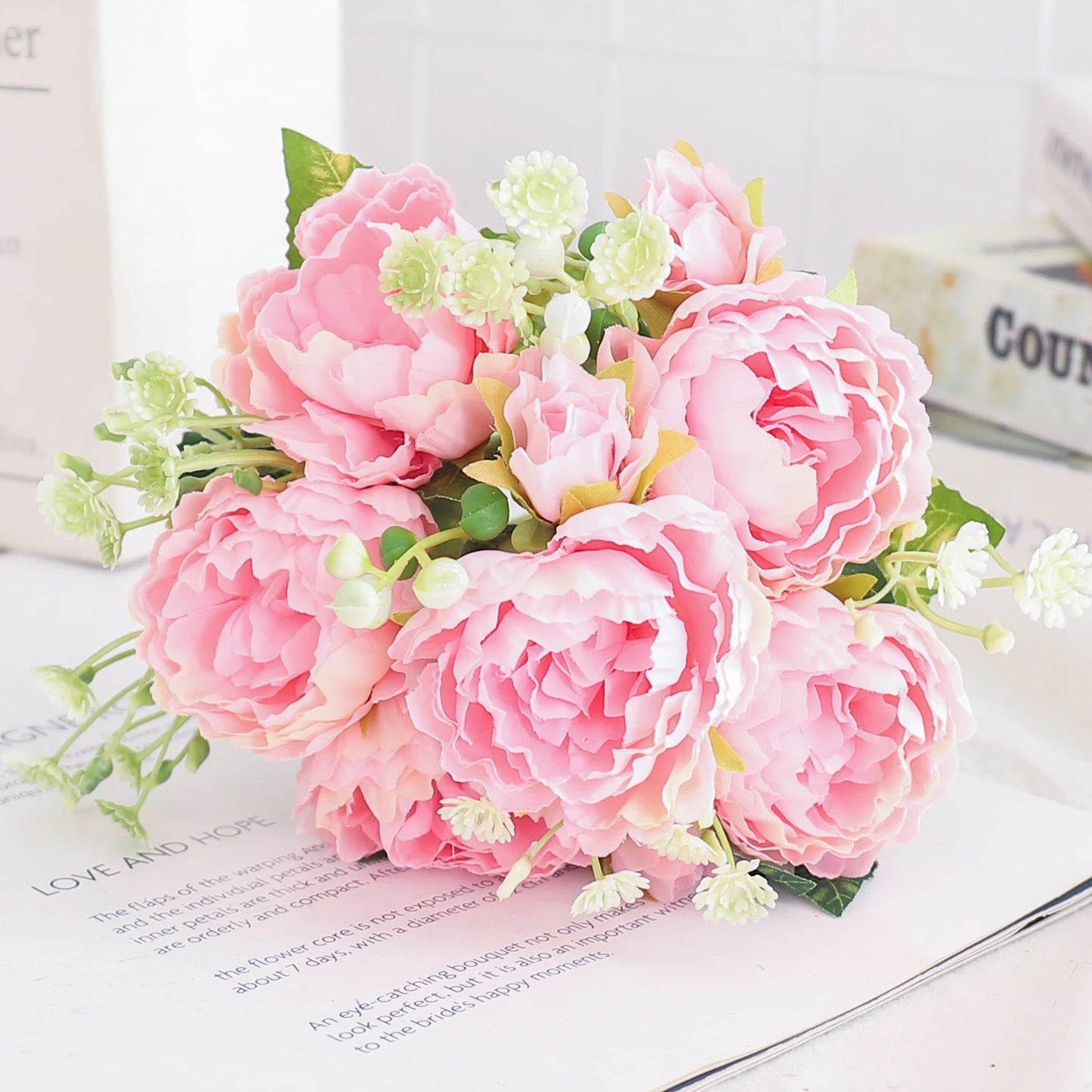 Silk Peony & Hydrangea Bouquet – Elegant Faux Flowers for Home, Weddings & Décor